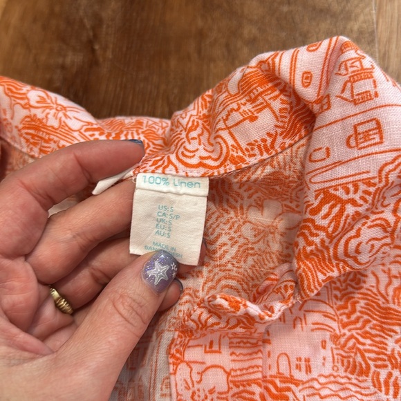 Women’s Cynthia Rowley 100% Linen Orange and White Resort Wear Shirt • size smal - Picture 3 of 8